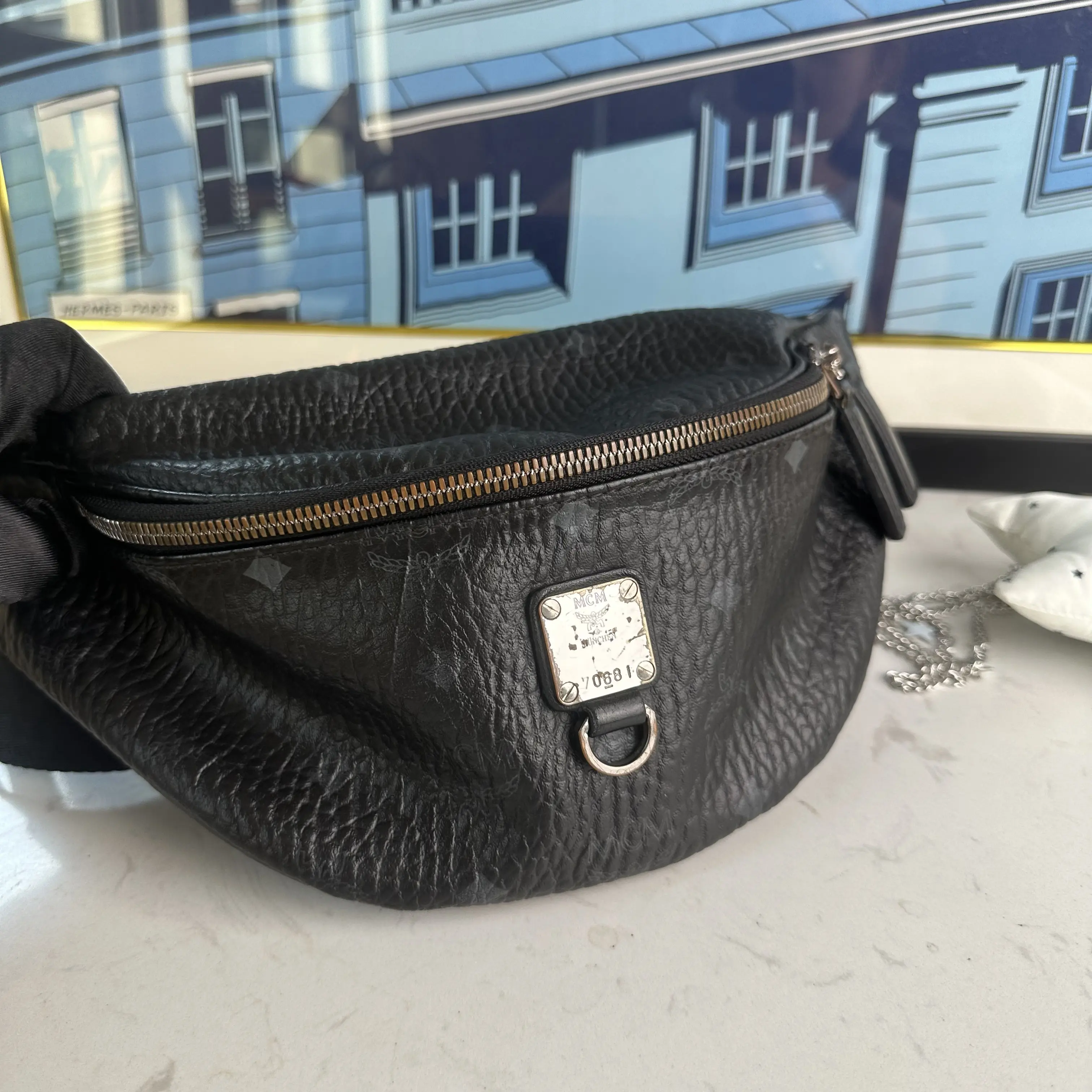 Pre-owned MCM MCM｜Black Label all over print leather waist bag a100