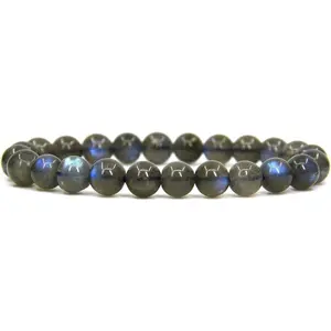 Natural A Grade Labradorite Crystal Gemstone 8mm Round Beads Stretch Bracelet 7" Unisex