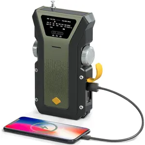 4000mAh Power Solar Crank Emergency Radio with NOAA AM FM Weather Alert, Flashlight SOS Signal, USB Power Bank Phone Charger, Outdoor Survival Gear, Home Disaster Preparedness Kit Light Source
