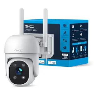 GNCC 2.4GHz Outdoor Security Camera, Weatherproof Plug-in Wired PTZ Camera 355° Pan/Tilt, 1080P Full Color Night Vision IR, Motion Detection, 2-Way Audio, Home Surveillance Cam, Cloud Storage Supported, Micro SD Memory Card Local Record Supported, GK2