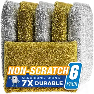 SPONGENATOR Kitchen Scrubbing Sponges - Heavy Duty Non Scratch Scrubbing Cleaner Sponges in 2 Colors - Multi Surface Non Metal Dish Scouring Scrubbers for  Cleaning ( & , 6)