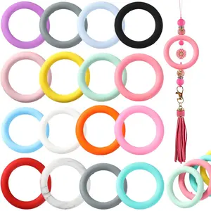 16 Pcs Silicone Beadable Rings 65mm Round Silicone Focal Bead Ring Loop Bulk with 2 Hole for DIY Make Handicrafts Keychains Car Charm Necklaces Lanyards Decor Ornaments Decoration