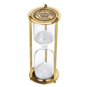 Hourglass 60 Minute Timer, Vintage Brass Sand Clock Stand, Unique Reloj De Arena 1 Hora, Metal Watch 60 Min, Antique Hour Glass With White Sand for Home, Desk, Office, Decor, Gifts