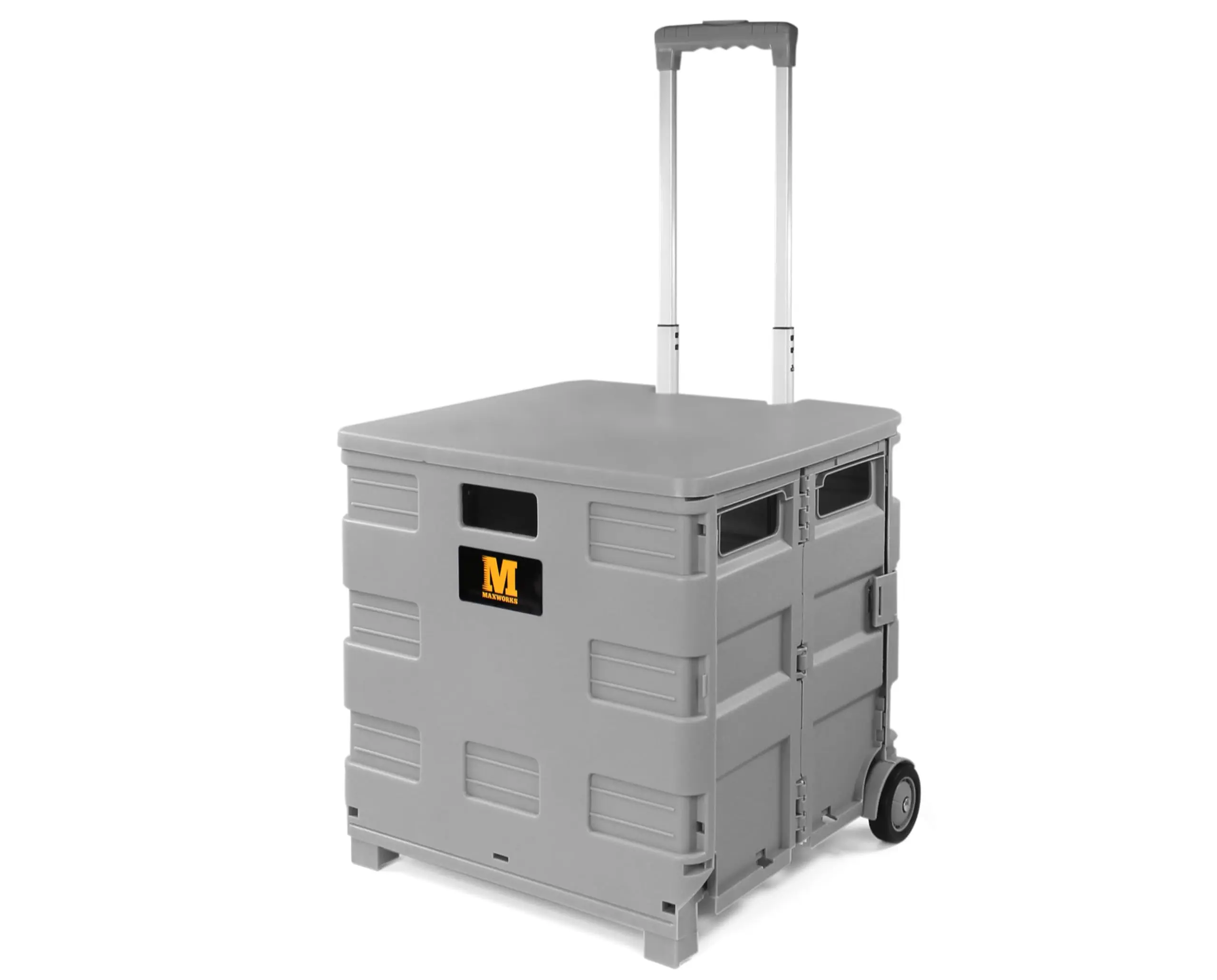 Collapsible Gray Rolling Folding Dolly Grocery Cart with Extra Storage, Durable Wheels, and Easy-to-Fold Design