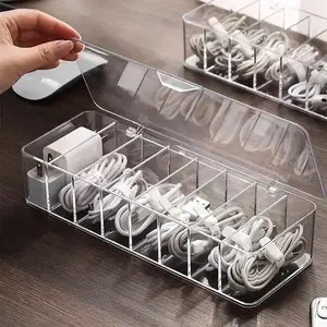 Clear Cable Management Box, 1 Count Dustproof Hidden Cable Storage Box with Lid, Desktop Cable Organizer for Home Office