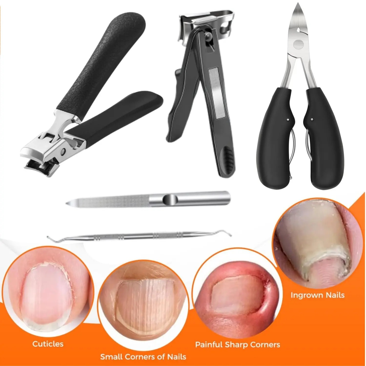 5Pack Toenail Clippers for Seniors Thick Toenails, Heavy Duty Large Toe Nail Clippers for Men Thick Nails with Wide Opening, Sharp Ingrown Toenail Clippers Nail Cutter Long Handle with Slanted Curved Blade - Home Improvement.