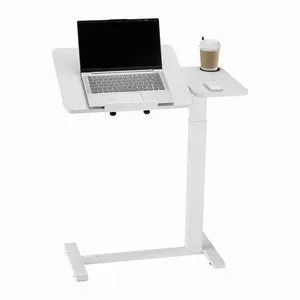 Overbed Table, Mobile Bedside Desk With Flip Desktop, Four Hidden Wheels, Height And Angle Adjustable Rolling Laptop Desk With Cup Holder, Portable Over Bed Desk For Home Office Study, White