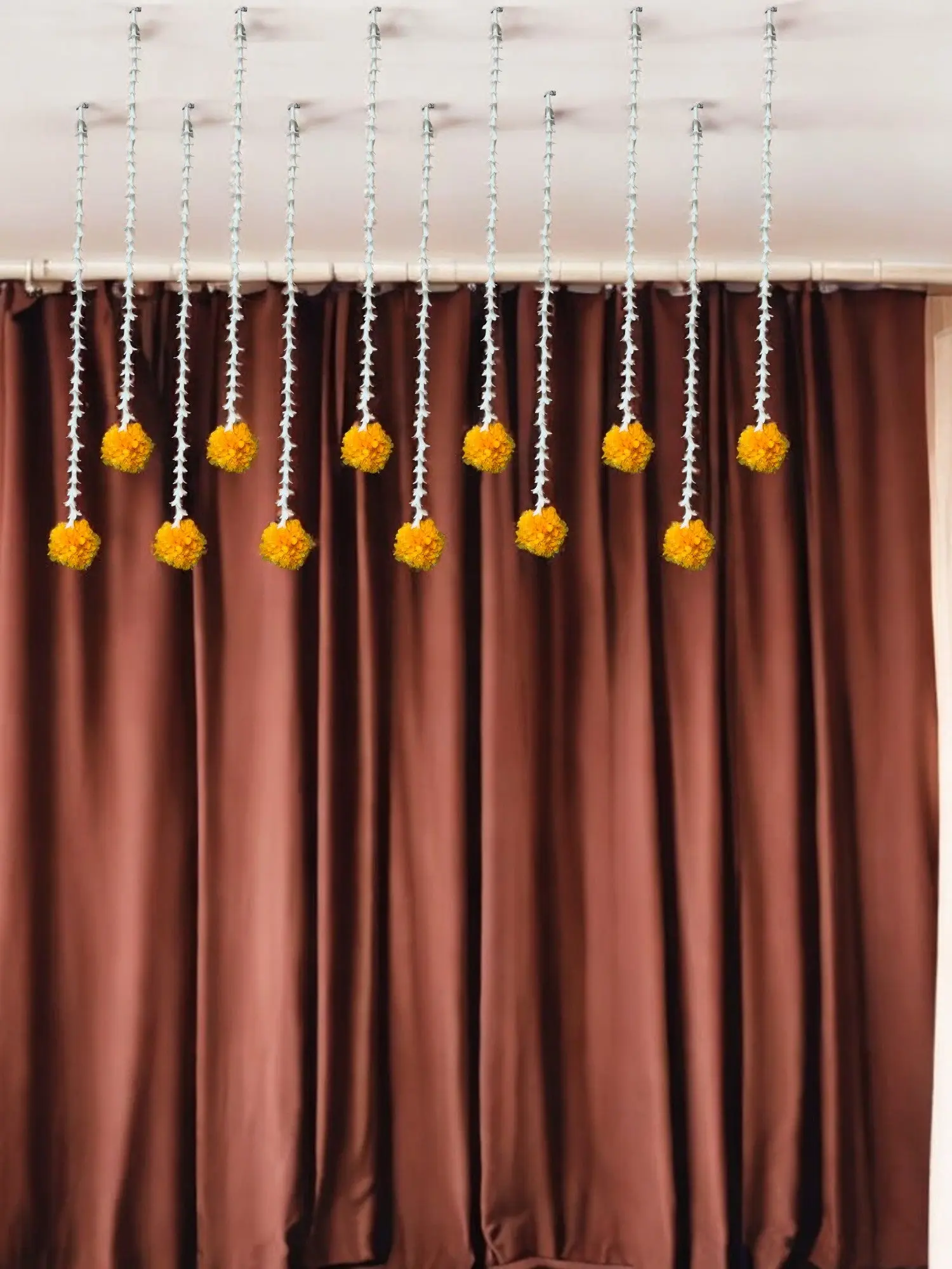 Beautiful Malai Lari with Marigold Tassel Set of 12 for Indian Festival, Indian Wedding, Mehendi, Sangeet, Pooja or Diwali Décor