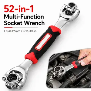 52-in-1 Multi-Function Socket Wrench, 8-19mm Universal Socket Wrench Tool with Non-Slip Handle, Double Head Ratchet Wrench for Home, Auto and DIY Repair