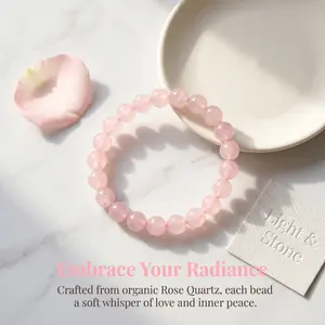 Light & Stone Pink Crystal Beaded Bracelet - The Whispering Stone of Gentle Love, Symbol of Affection, Aesthetic Accessory, Casual Daily Wear for Gifting or Personal Keepsake