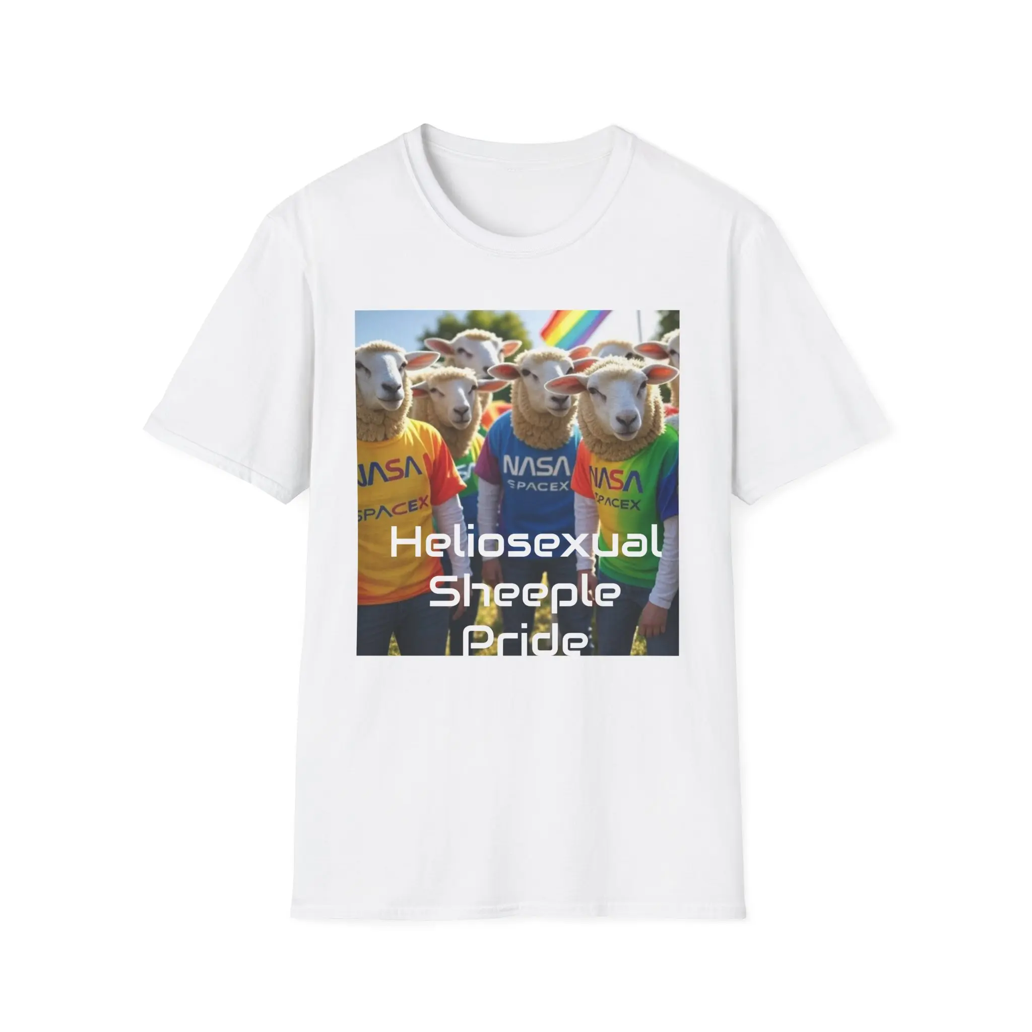 Heliosexual Sheeple Pride Unisex Softstyle T-Shirt, NASA SpaceX Lies Flat Earth Truth Tee, Science Conspiracy Theory Shirt