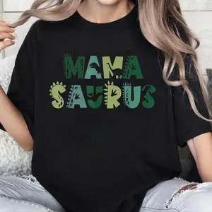 100% Cotton Mama Saurus Mom Dinosaur Three Rex Birthday Boy Girl Family T-Shirt