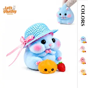 Letsssquishy Handmade Taba Hamster Squishy Toy, Ultra-Soft Silicone Squeeze Sensory Fidget Toys, Cute Mochi Desk Decor for Stress Relief, Great Gift with Mini Strawberry, Dumpling & Hat Accessories