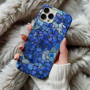 Blue Hydrangea Stained Glass Phone Case, Wildflower Floral Artful Aesthetic Vintage Case Gift Phone Cases, Magsafe Phone Cases  For IP X 11 12 13 14 15 16 S21 S22 S23 S24 S25-Ultra Series