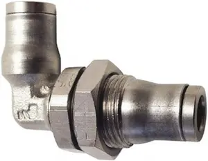 Legris 6mm Outside Diam, Nickel Plated Brass Push-to-Connect Tube Bulkhead Union Elbow 435 Max psi, Tube to Tube Connection, FKM O-Ring 3639 06 00