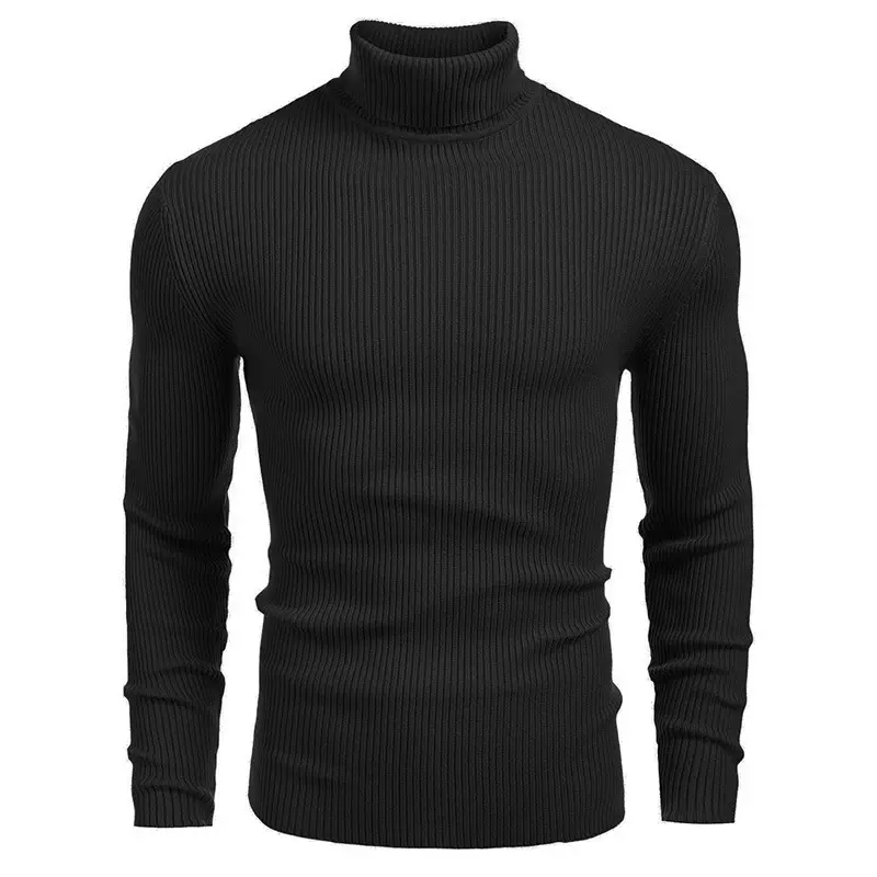 Men's Slim Fit Knitted Sweater, High Turtleneck Ribbed Long Sleeve Top, Warm Basic Pullover for Autumn Winter Layering