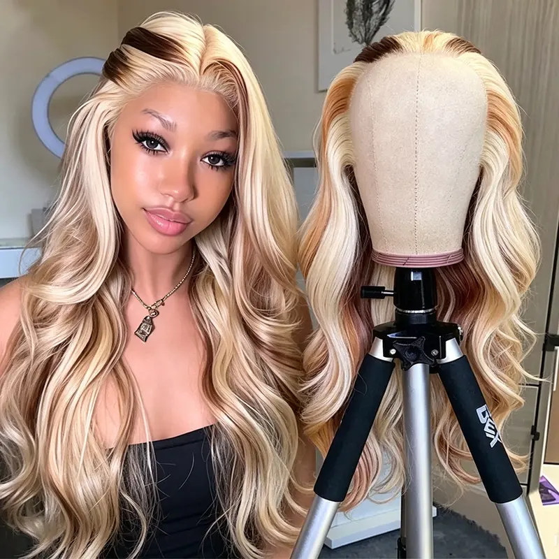 Wigs for Women Layered Synthetic Hair Wig with Highlight - Blonde with Brown Roo Amazon.com : HAIRCUBE Brown Wigs for Women,Long Layered  main image 3