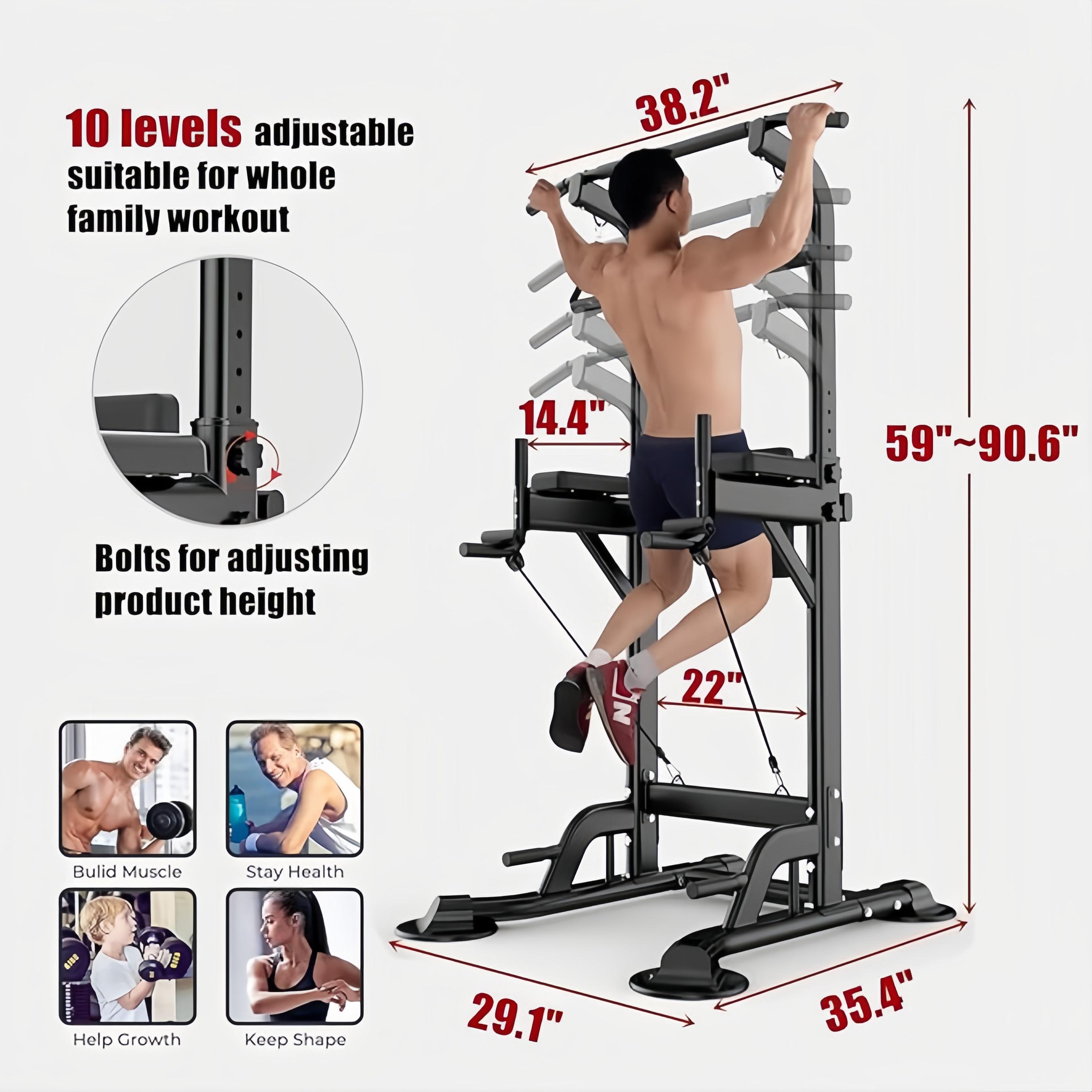 Pull Up Bar Dip Station Power Tower Assistive Trainer Multi-Function Home Gym 450LBS Strength Training Fitness Equipment