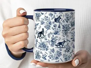 [Sale Up To 50%] German Shepherd French Toile de Jouy Mug, Elegant Blue Toile Dog Mug for German Shepherd Mom, Dog Lover Gifts Breed Coffee Cup Pet Lover Mug, 11oz ceramic accent mug