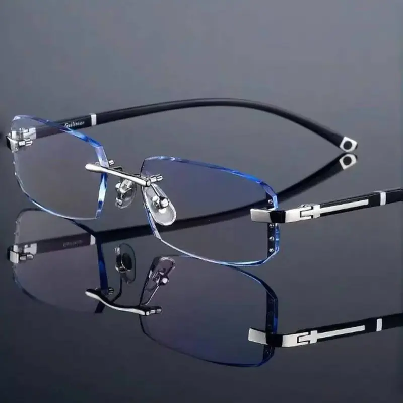 Unisex Vintage Classic Frameless Glasses, Classic Fashion Glasses, Rimless Eyeglasses, Decorative Glasses, Stylish Eyewear, Ideal for Reading, Office and Computer Use