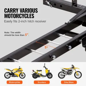VEVOR Motorcycle Carrier, 600 LBS Steel Motorcycle Carrier Hitch Mount with Loading Ramp, Scooter Dirt Bike Trailer Hauler with Ratchet Straps and Stabilizer, for Car, Truck with 2 Hitch Receiver