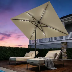 Rectangular Outdoor Patio Umbrella with Crank & Push-Button Tilt, Market Sun Umbrella with 6 Durable Ribs, Ideal for Garden, Deck, Pool, Lawn