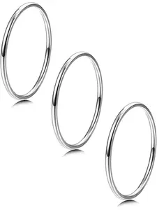 Women's 1mm Thin Stainless Steel Plain Band Knuckle Stacking Midi Ring Set, Comfortable Metal Jewelry for All Seasons