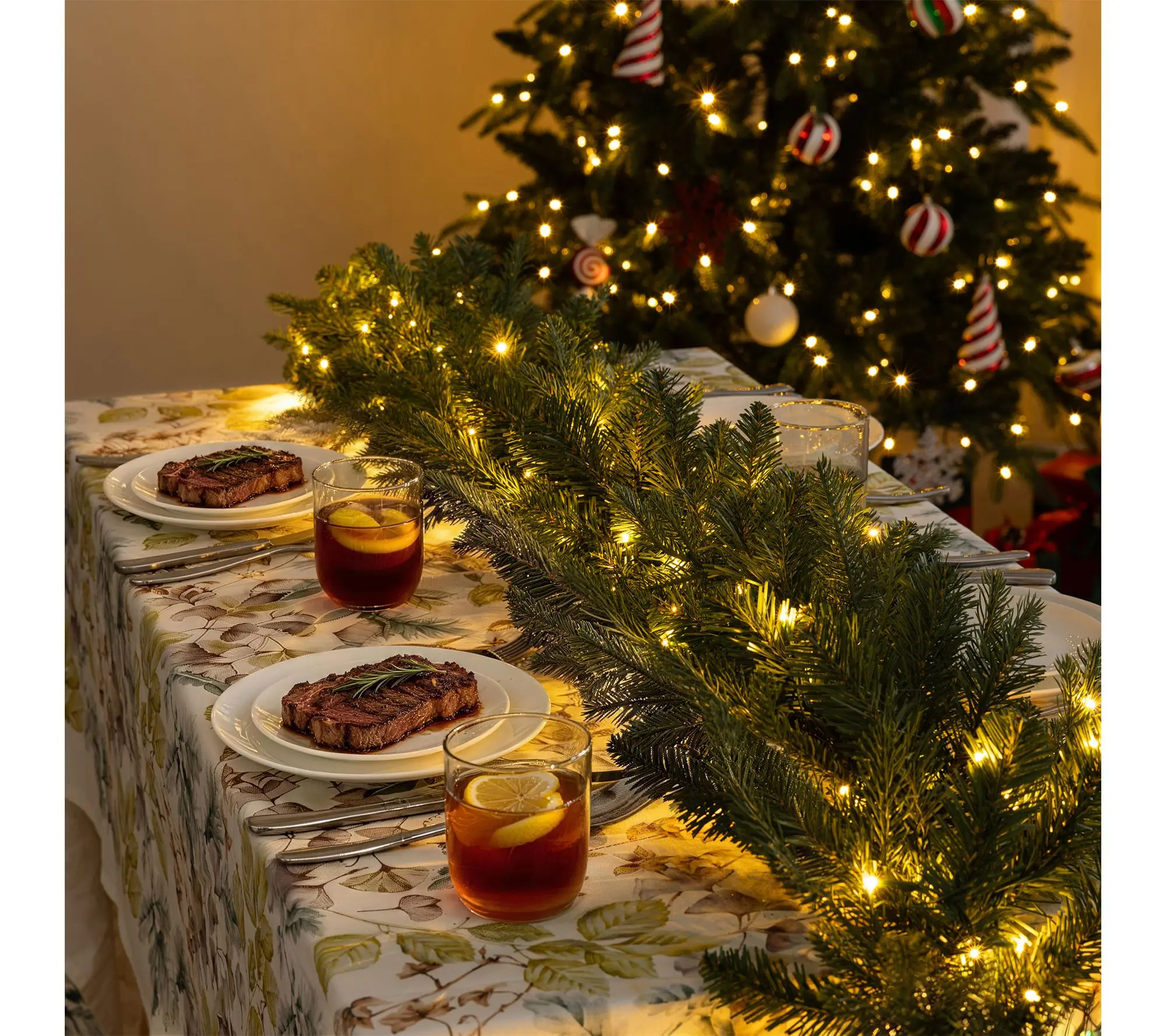 Glitzhome 9ft Pre-Lit Multi-color Greenery Pine Garland