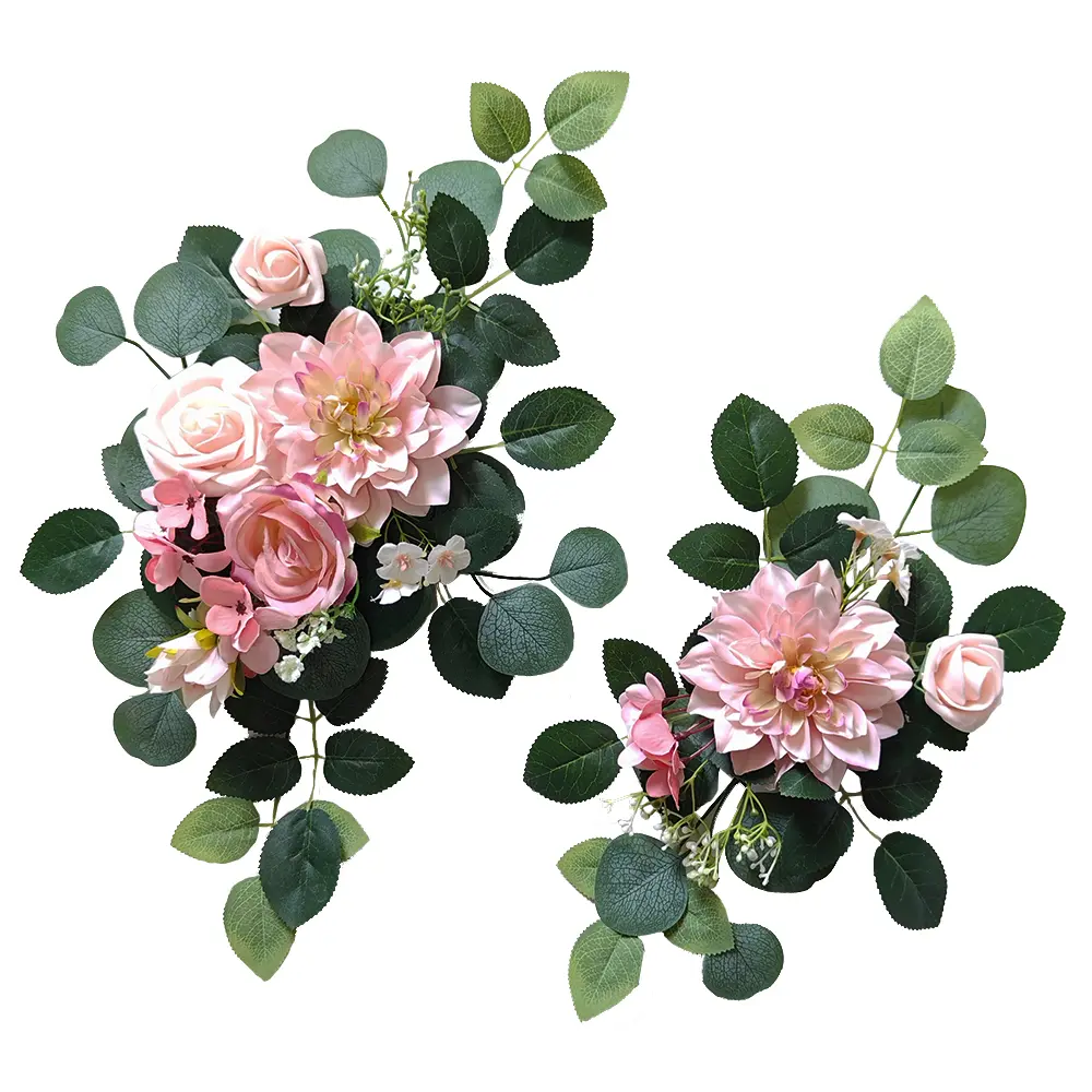 2-Piece Silk Eternal Rose Artificial Flower Garland - Home Decor Arch & Backdrop for Wedding Sign, Banquet Entrance, Plastic Simulation Leaves Fake Blossom Bouquet