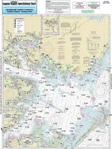 CaptainSegullFishingChart, Nearshore Pamlico Sound, PS25 Double sided laminated chart showing fishing areas, 19” x 26”