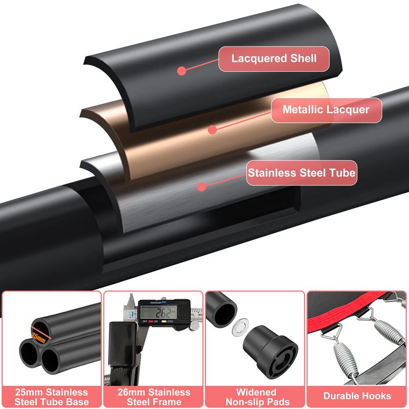 RAVS 40" Mini Trampoline Foldable for Adults 450LBS Fitness with Bungees Adjustable Bar Sturdy Steel Frame 5-Level Height-Adjustable Handrail Easy Assembly Indoor Outdoor