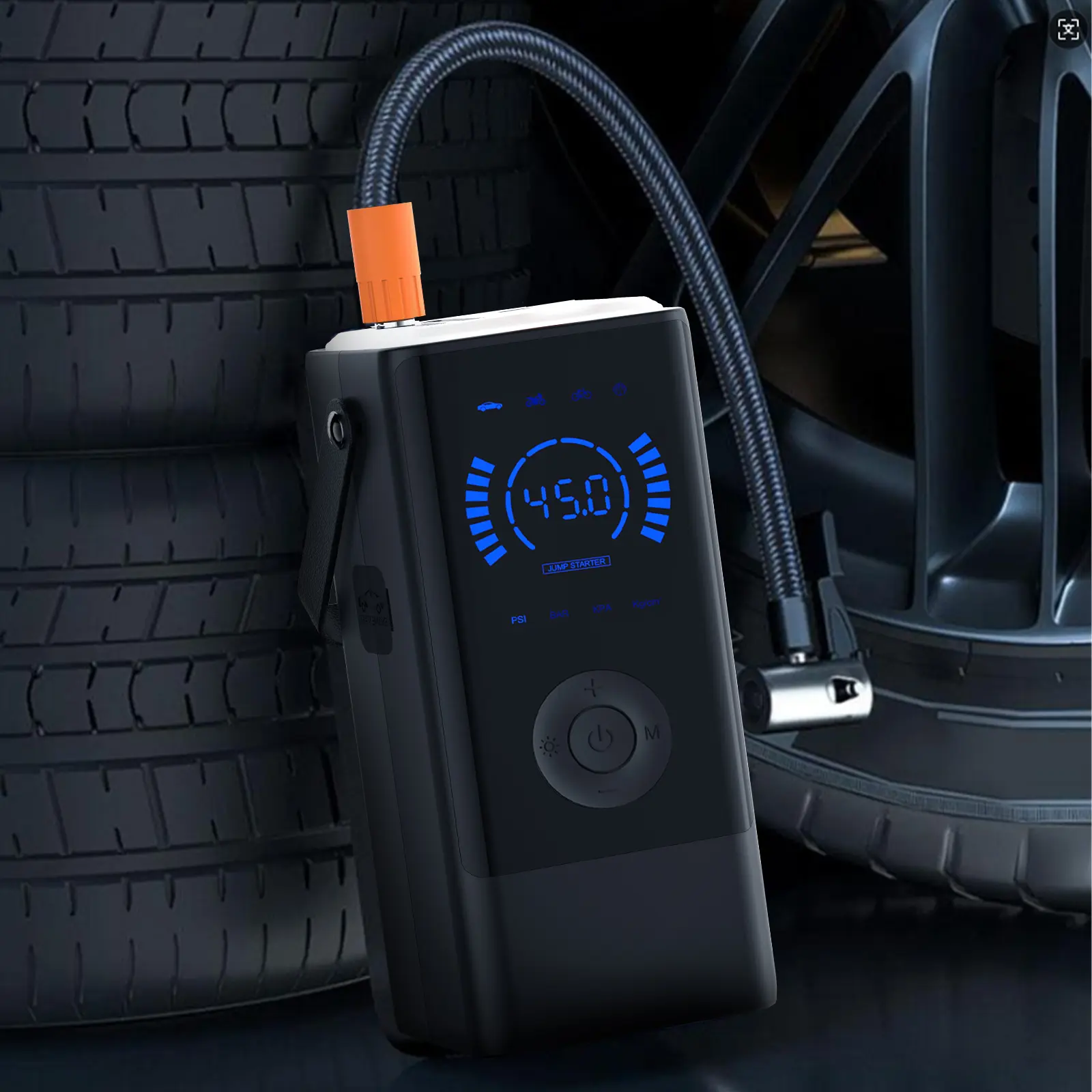 Cordless Portable Tire Inflator 150PSI High-Pressure Smart ON/OFF Hose, Lightweight 4+N AutoStop Modes Pump with LED Flashlight, 2000mAh Cells, Fast Charging USB Cable, Ball Needle & Nozzles for Cars, Bicycles Automotive Repair Tool