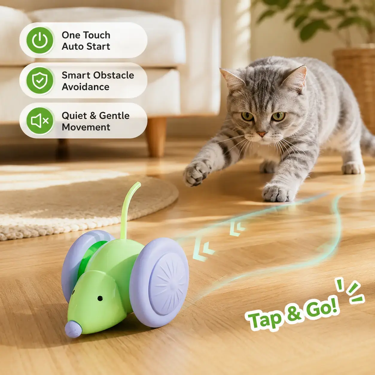 Smart Electric Mouse Cat Toy for Pet Households, USB Rechargeable Automatic Self-Play Interactive Kitten Toy Car, Fun Entertainment Boredom Relief Cat Chasing Toy for Indoor Cats