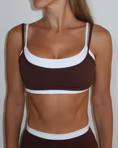 Double Layer Scoop Bra - Mocha Brown & White