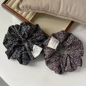 1pc Elegant Floral Scrunchie Hair Tie for Women - Soft Hair Bow-like Elongated Loop, Non-Slip Hairband in Black, Brown, White | Vintage Style Hair Accessory for Office, Travel, Everyday Use | Birthday Party & Formal Events | Durable & Comfortable Hair Elo