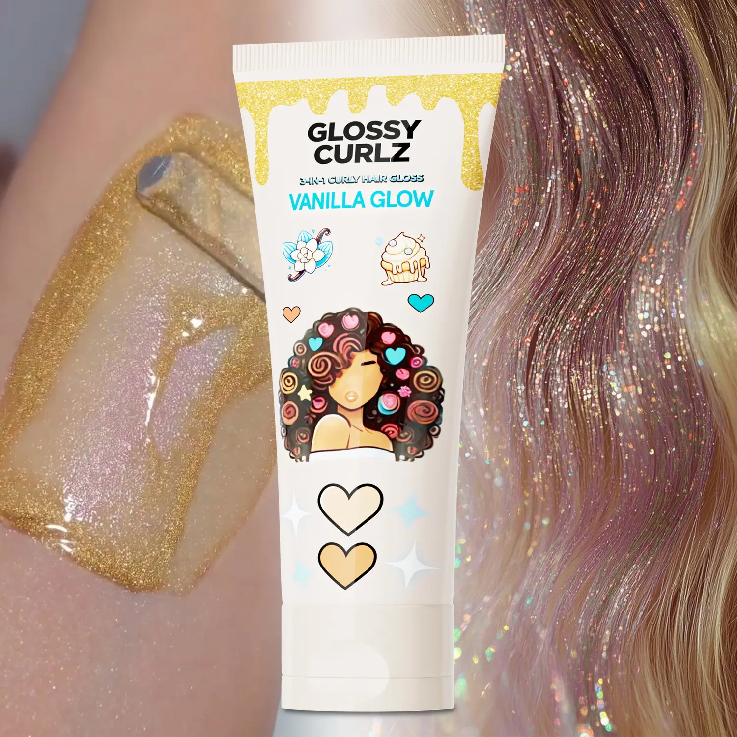 3 In 1 Fashion Shimmer Curl Defining Cream Curl Enhancer Moisturizing Frizz Control Leave In Hair Cream Hydrating Smooth Shine Glitter Styling Lotion For Natural Curly Wavy Hair