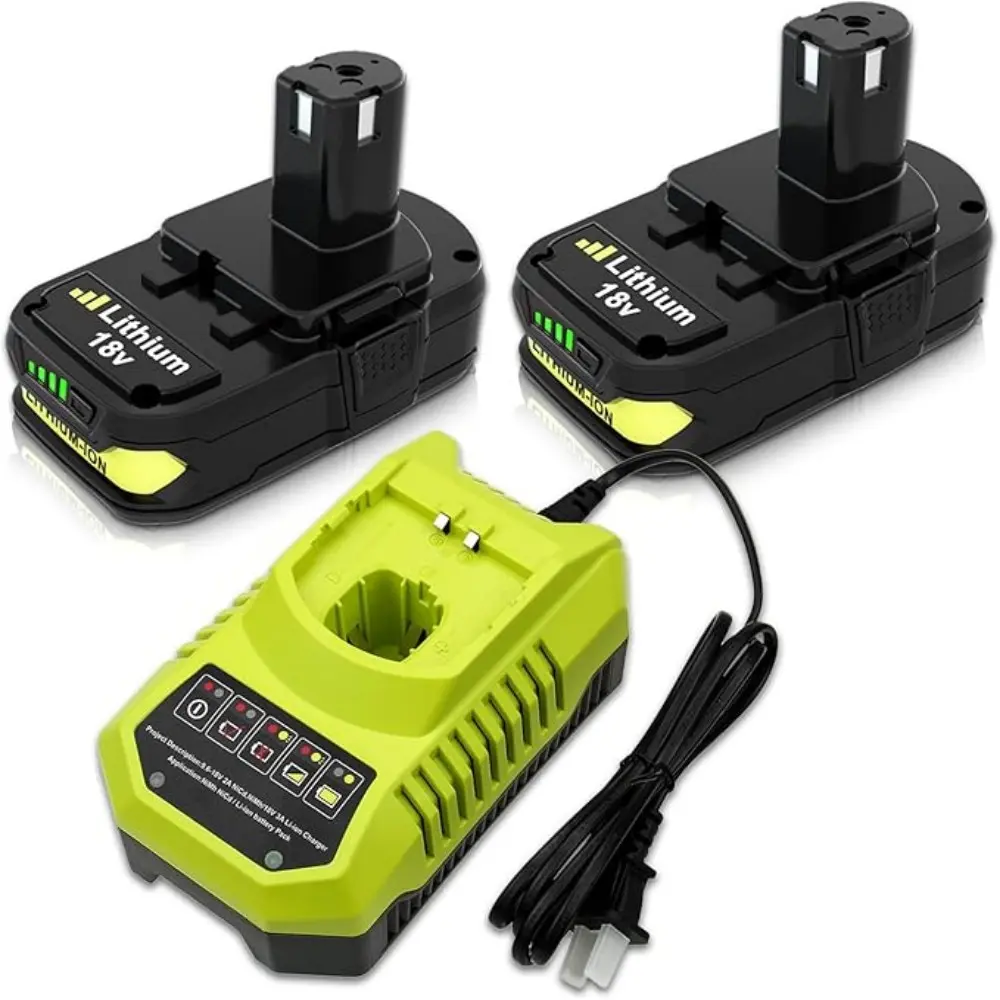 2Pack 3.6Ah Replacement for Ryobi 18V Battery and P117 Charger Compatible with Ryobi 18 Volt Lithium Ion Battery P102 P103 P104 P105 P107 P109 P190 P191 P122 Cordless Power Tools