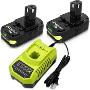 2Pack 3.6Ah Replacement for Ryobi 18V Battery and P117 Charger Compatible with Ryobi 18 Volt Lithium Ion Battery P102 P103 P104 P105 P107 P109 P190 P191 P122 Cordless Power Tools