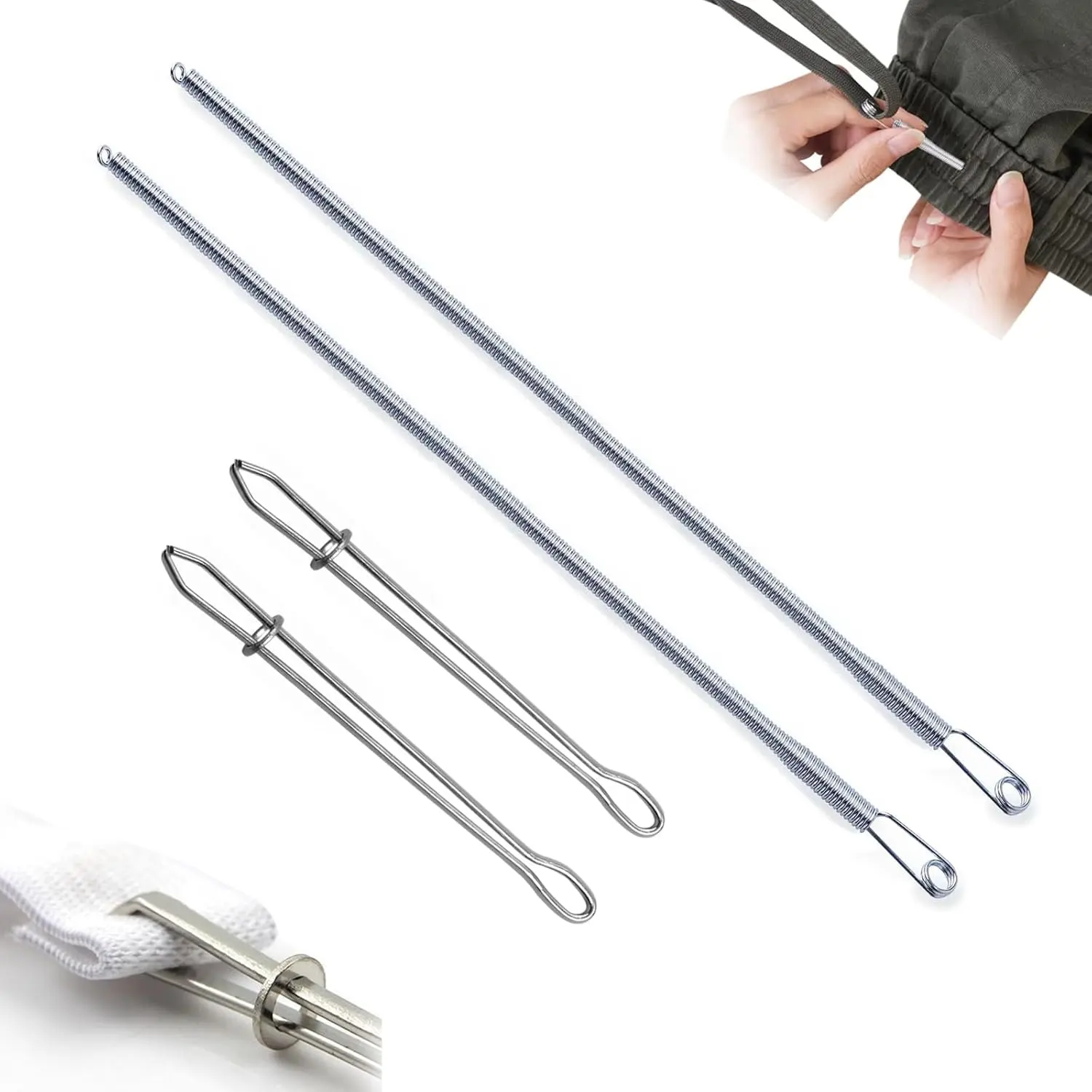 4 Pcs Drawstring Threader Tool, Stainless Steel Long Loop Turner Sewing Tools and Short Rope Threading Clips, Bodkin Sewing Tools for Easily Threading Hoodies, Jackets and Pants Ropes