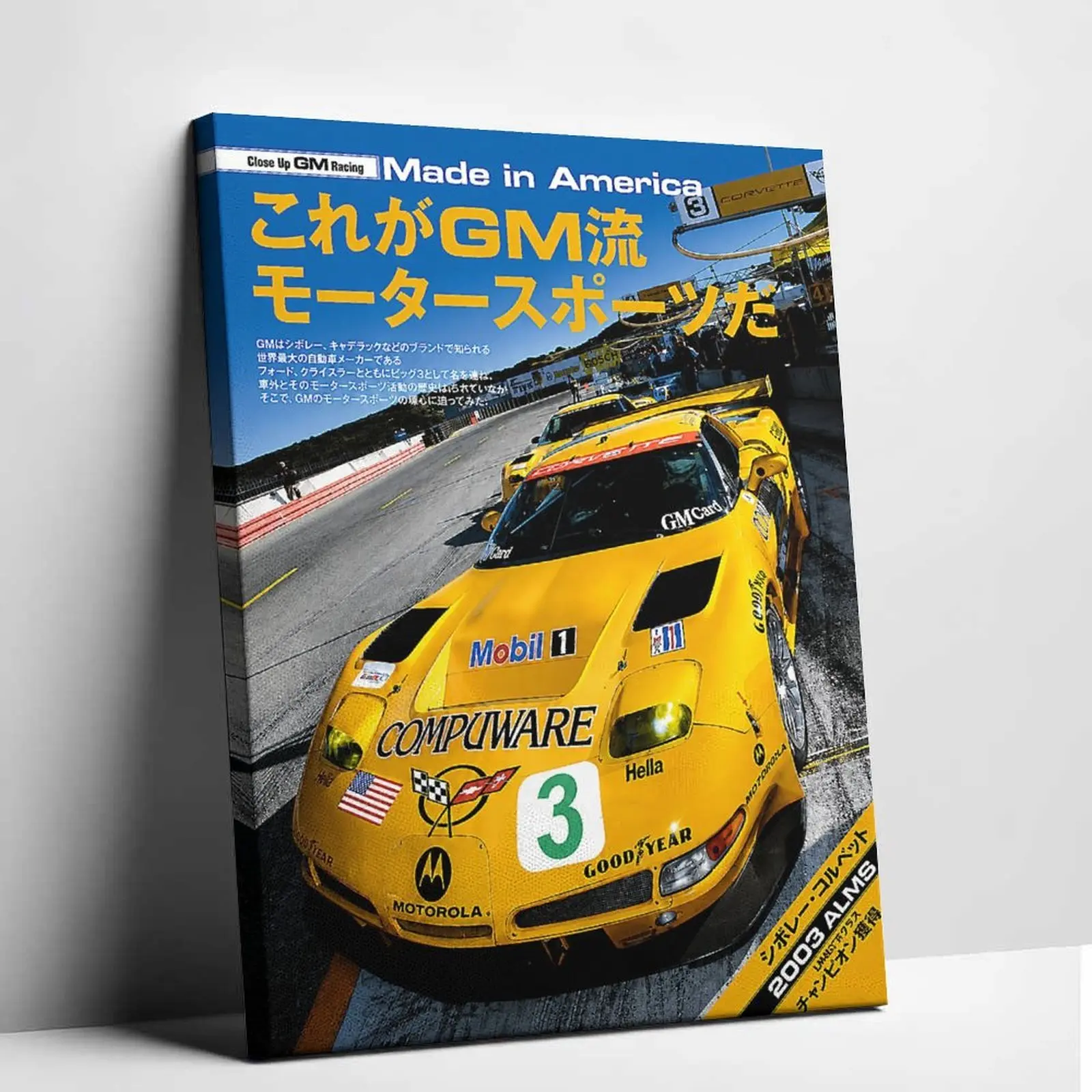 Vintage Corvette Racing Poster Canvas Wall Art, Classic Motorsport Car Decor, GM Racing Style Artwork, Retro Garage Wall Decoration, Man Cave Automotive Poster