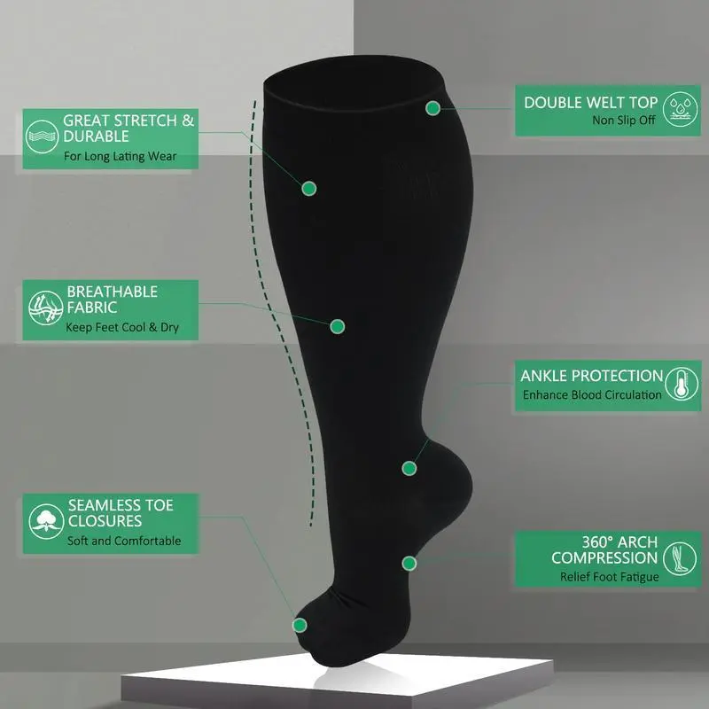 3 Pairs Plus Size Compression Socks for Women & Men, Extra Wide Calf, 20-30mmHg Support for Running, Cycling, Climbing, Dancing, and Daily Use 3 Pairs Plus Size Compression Socks for Women & Men, Extra Wide Calf, 20-30mmHg Support for Running, Cycling, Climbing, Dancing, and Daily Use