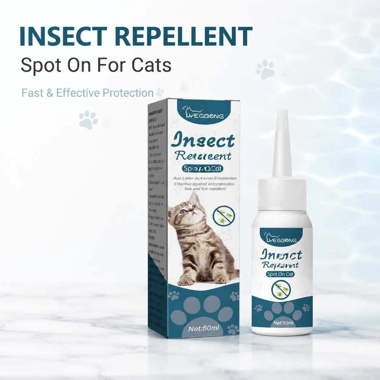 Yegbong Tick and Flea Repellent Spray - 50ml External Parasite Control for Cats & Dogs, Infused with Lavender Oils for Flea and Tick Prevention