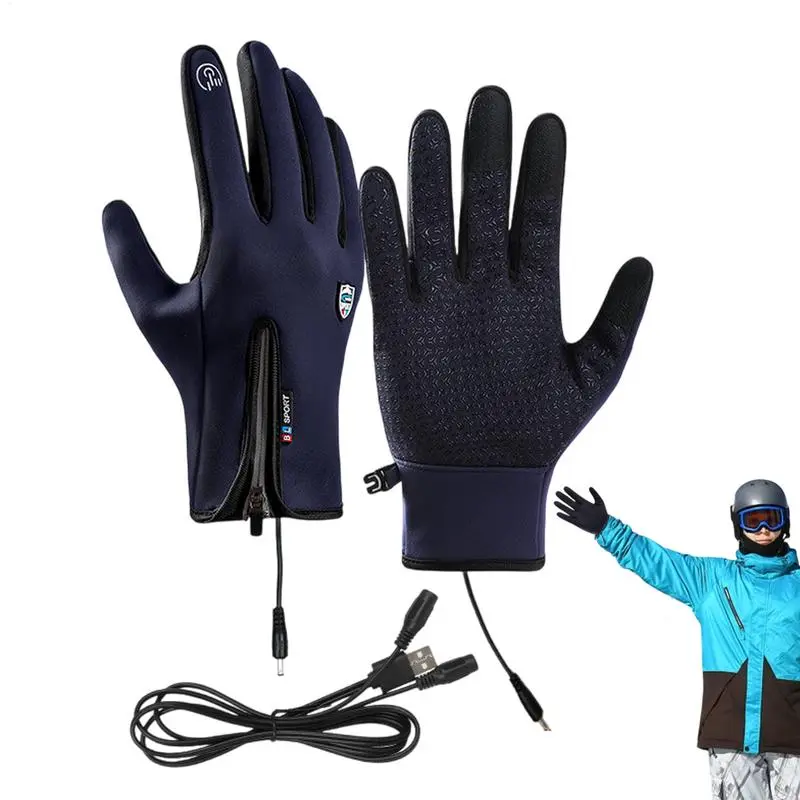 Rechargeable Heated Gloves Rechargeable Hand Warming Gloves Non-Slip Winter Gloves With Zipper Design Ice Fishing Gear For Men