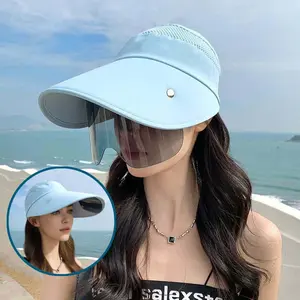 Women's UPF 50+ Sun Visor Hat with Retractable Face Shield - Wide Brim UV Protection Cap