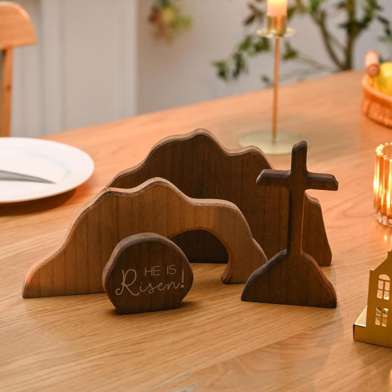 Empty Tomb Wooden Easter Resurrection Scene for Tiered Tray, Jesus Nativity Scene Decor for Religious Decorations, Home Office Tabletop, Shelf Decor