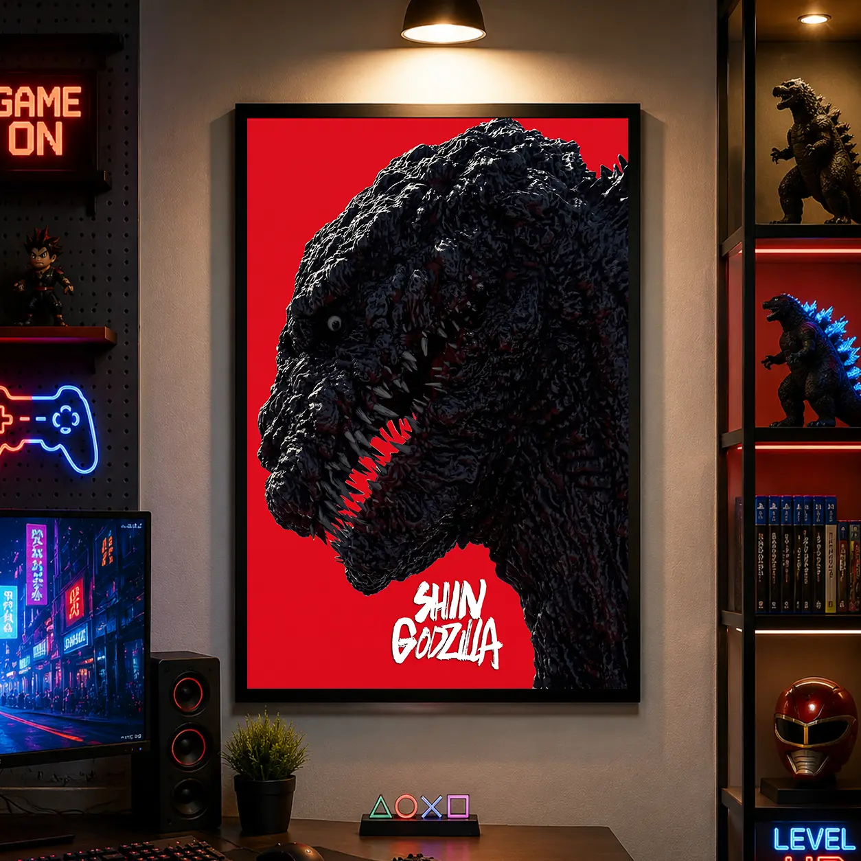 Vintage Red & Black Shin Godzilla Canvas Print Poster, Dark Shin Godzilla Art Decor For Living Room, Bedroom, Home, Dorm, Gifts For Shin Godzilla Fans