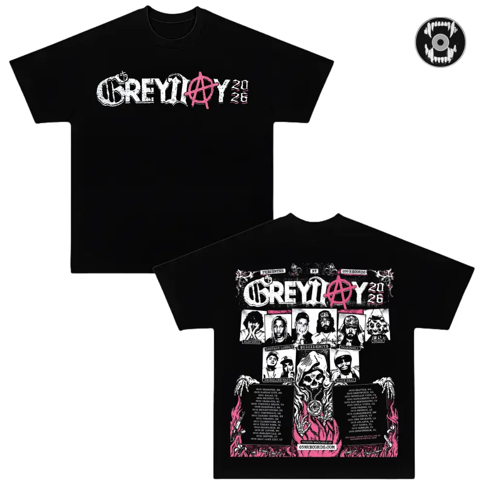 GreyDay 2026 Tour Graphic T-Shirt, Suicideboys G59 Music Tour Merch, Bones Night Lovell Germ Ramirez Black Smurf Concert Tee, Underground Hip Hop Rap Shirt, Festival Fan Apparel, Live Show Graphic Tee, Unisex Streetwear Gift
