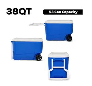 Elite 38-Quart Wheelie Cool Collection Blue Hard-Shell Rolling Cooler 53 Can Capacity Portable Ice Chest