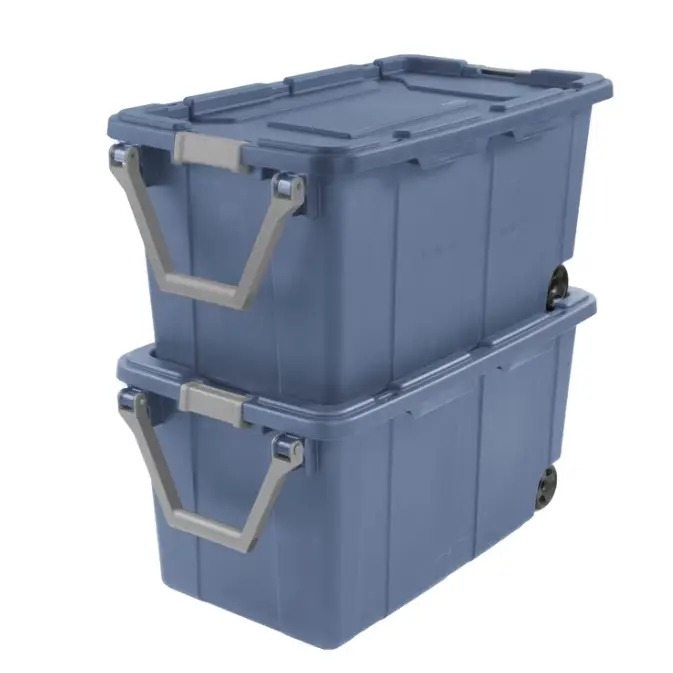 2-Pack Sterilite Extra-Large Wheeled Industrial Storage Bin, 40-Gallon Durable Plastic Tote with Latching Lid, Pull Handle, Blue (Home Organizer for Storage Needs)