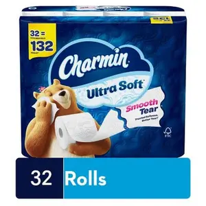 Charmin Ultra Soft Extra Mega Rolls 231 Sheets/Roll, 32 Rolls Pack Bath Smooth Wipes Tissue